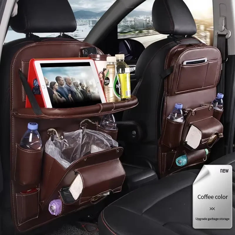 Car Back Seat Organizer Storage Bag with Foldable Table Tray Tablet Holder Tissue Box