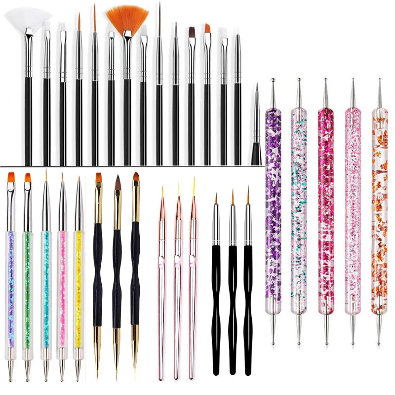 5/20 Stk. Nagelkunst Pinsel Design Spitzen Malen Zeichnen Schnitzen Dotting Pen Flachfächer Liner Acryl Gel UV Politur Maniküre Werkzeuge