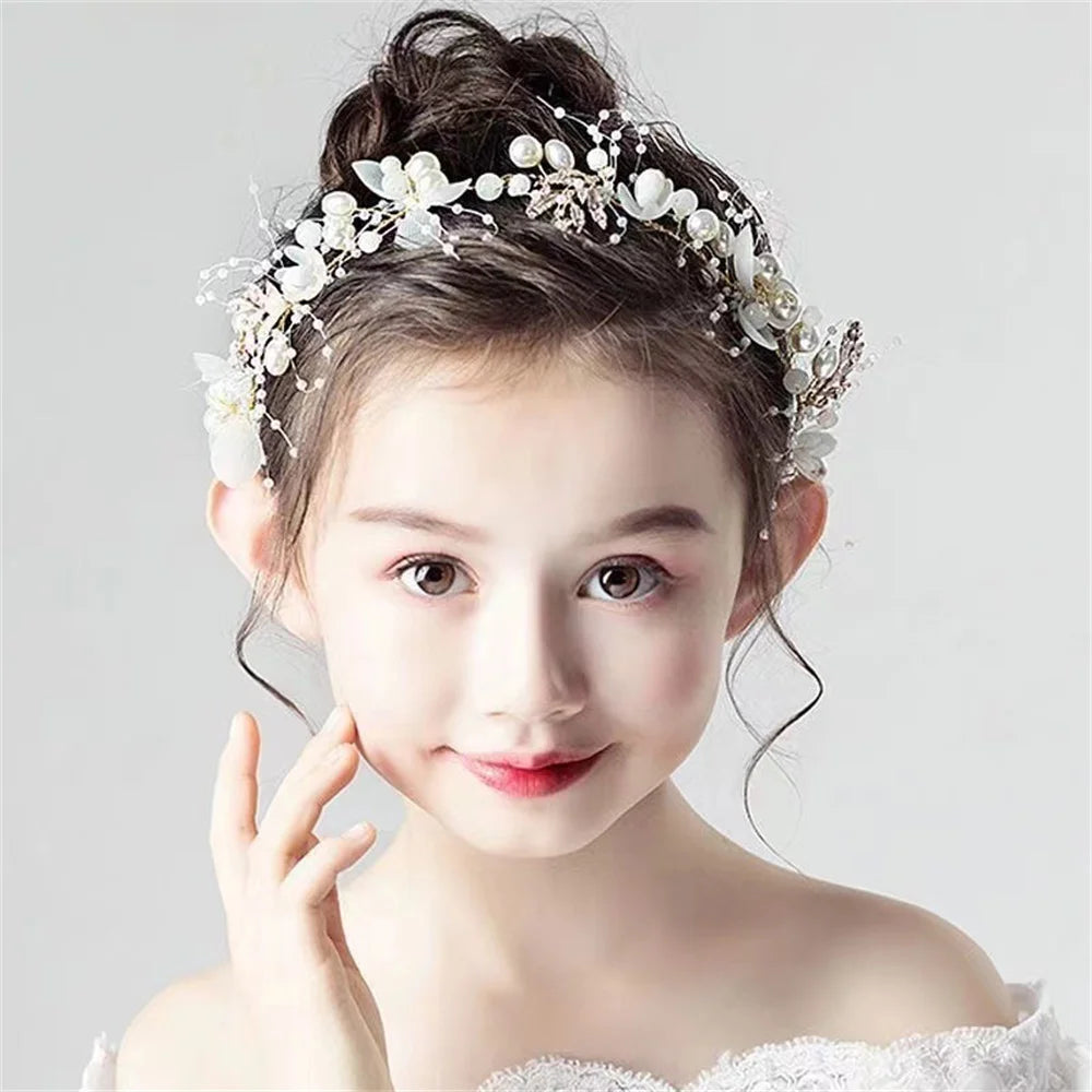 Bride headband pearl flower headband children's flower wreath super fairy princess hair accessory headband headband ribbon