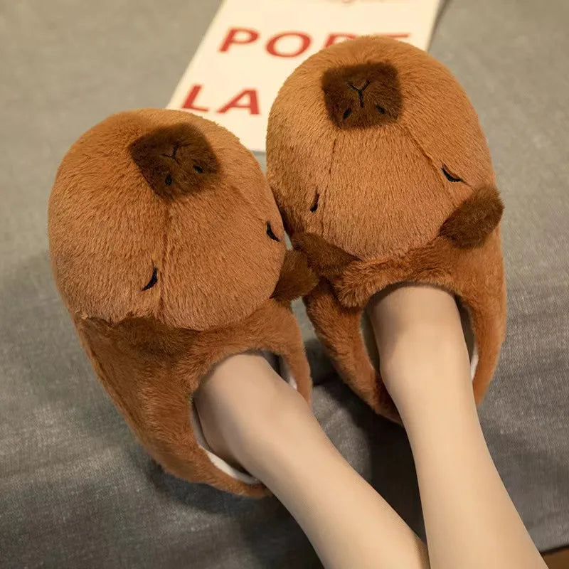 Cute Cartoon Capybara Cotton Slippers Half Wrap Heel Home Soft Non-slip Warm Breathable Indoor Plush Shoes Couple Slippers