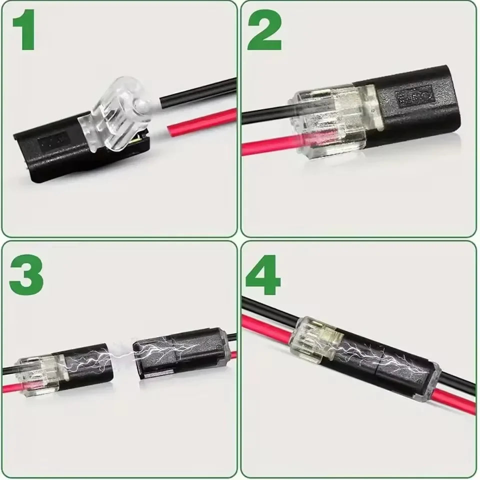 50pcs Double-Wire Plug-in Connector with Locking Buckle Pluggable LED Wire Connector 2 Pin 2 Way Universal Compact Wire