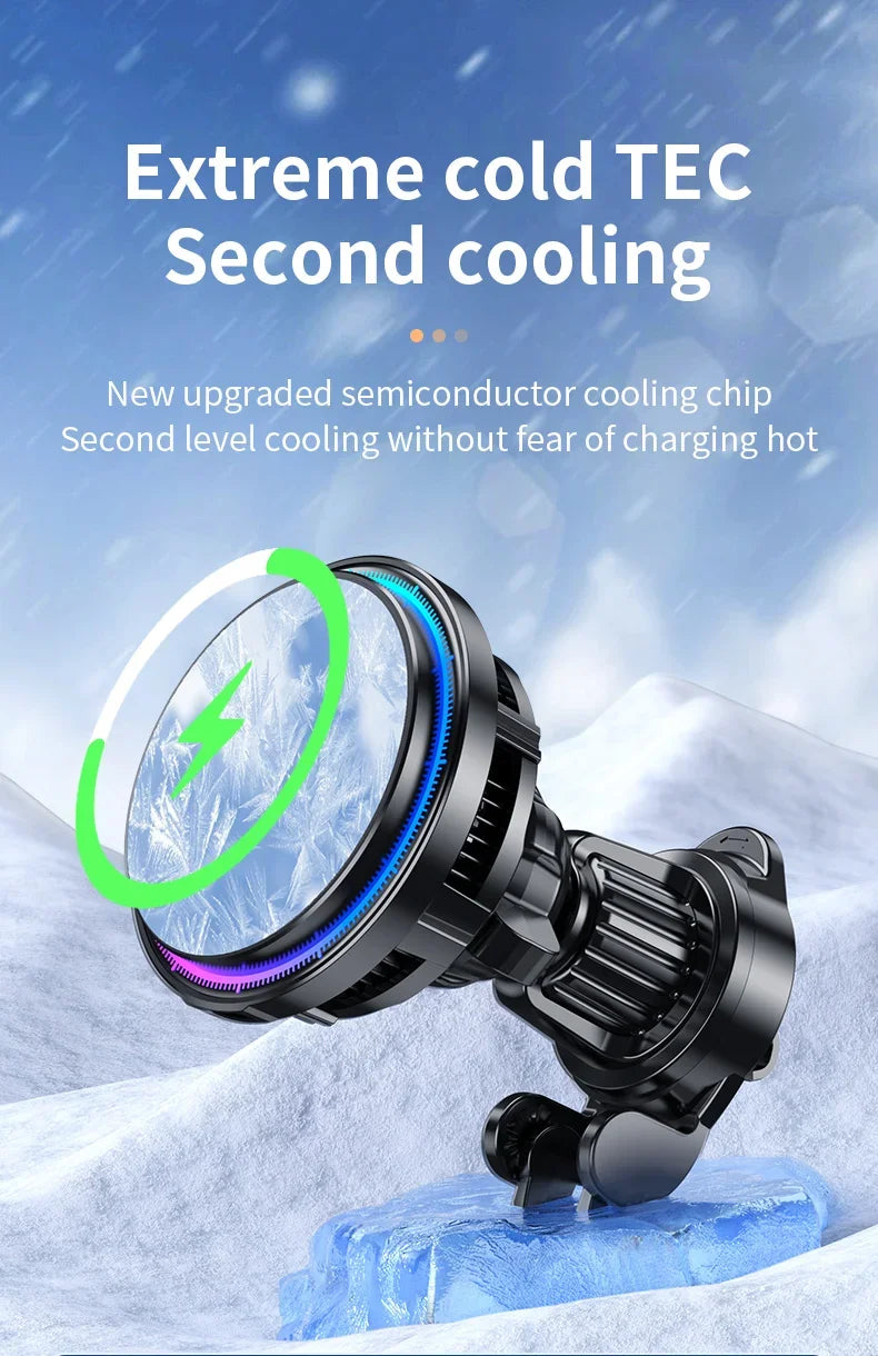 Ice Cooling Magnetic Wireless Car Charger Fast Charging Station for iPhone 17 16 15 14 13 Pro Max MacSafe Car Phone Holder Stand - Shoppiline