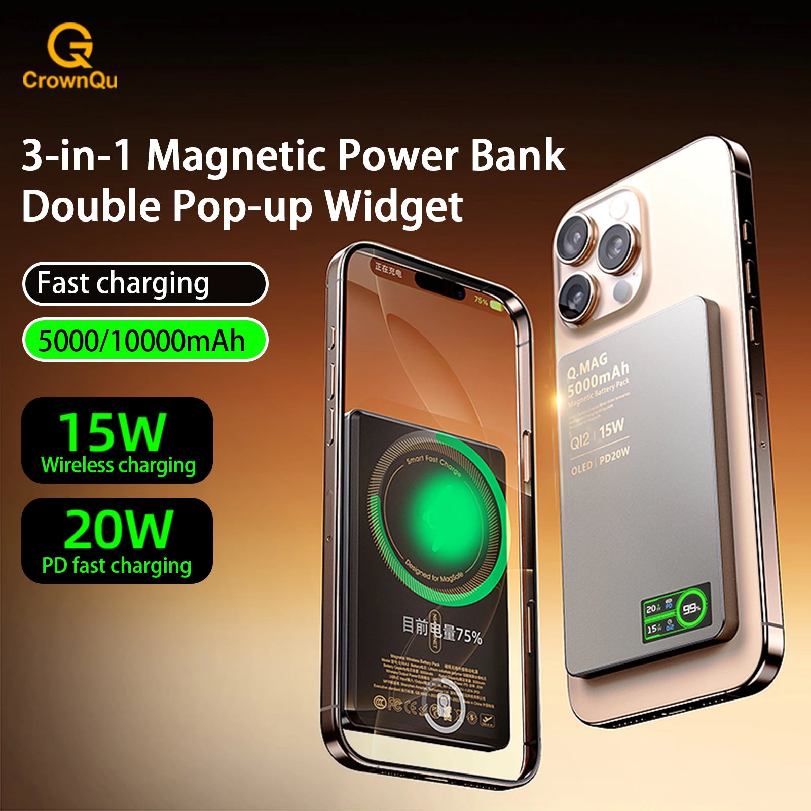 QI 2.1 Magnetic Powerbank Wireless Fast Charing Spare Portable External Battery for iPhone 12-17 Pro Watch Airpods 5000/10000mAh - Shoppiline