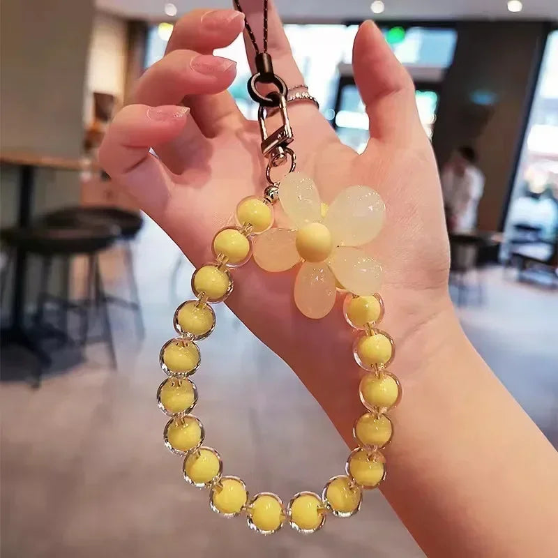 Handy Anti-Verlust Lanyard Schlüssel Kurz Handgelenk Anhänger Bunt Macaron Runde Perle Anhänger Damen Handkette Handy Lanyard