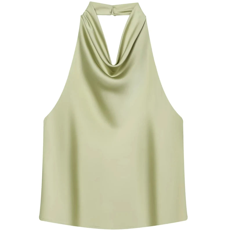 HXAO Top Women Halter Satin Women Tops Backless Corset Top Vest Yellow Pink Black Summer Elegant Sexy Tops Tank Vestidos