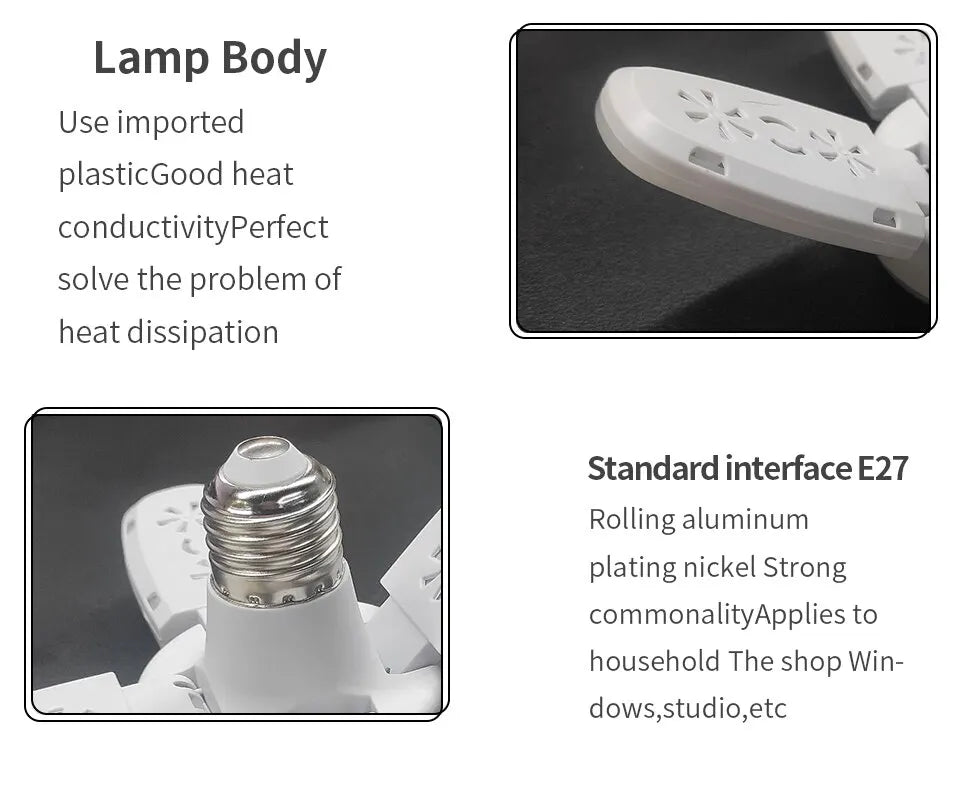 E27 Foldable Fan Shape LED Bulb Lamp 220V 110V 40 LEDs Light Bulbs For Home Ceiling Lamp Warehouse Garage White Light 6500