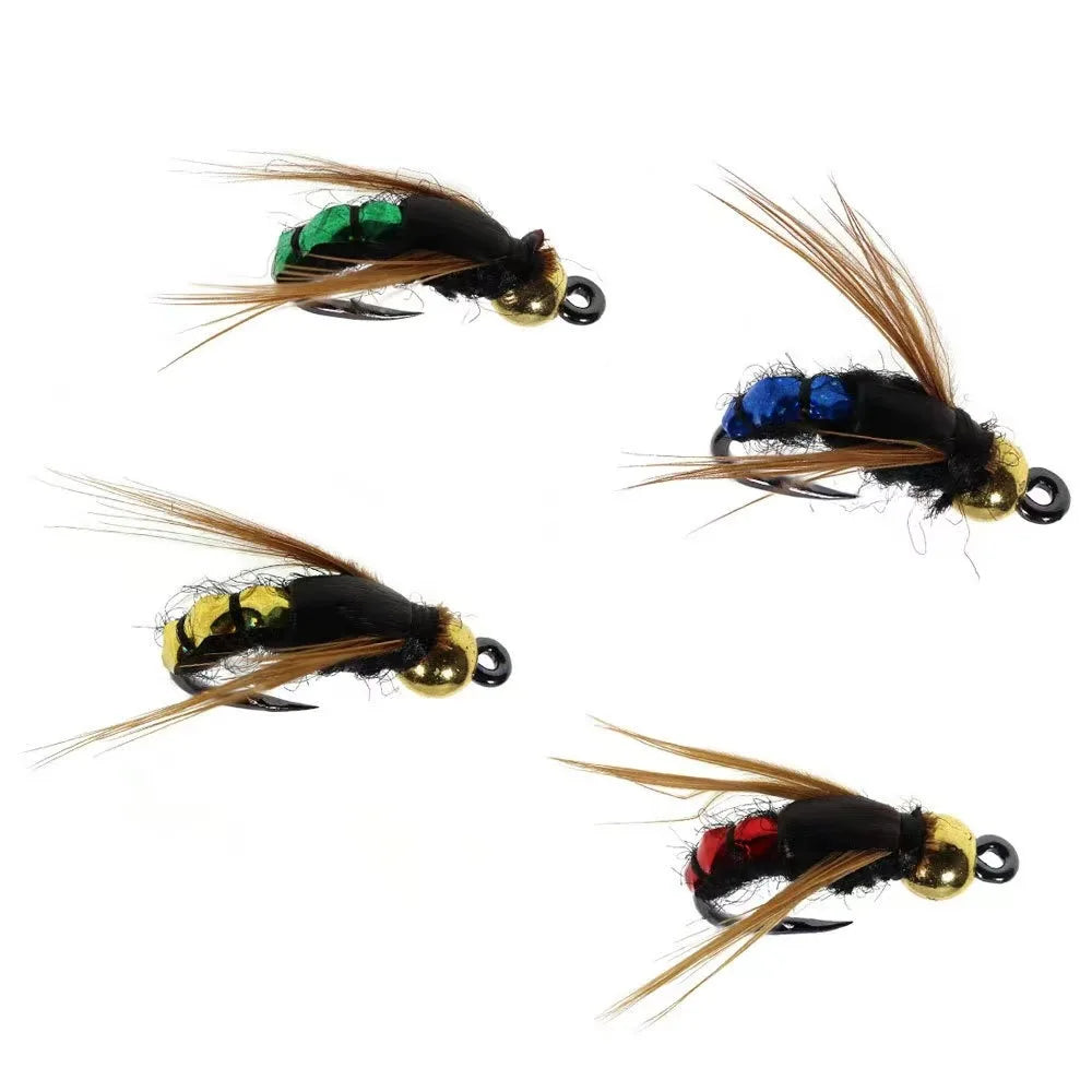 5/10pcs Artificial Insect Fishing Bait, Fast Sinking Brass Bead Head Scud Fly Worm Trout Fishing Lure