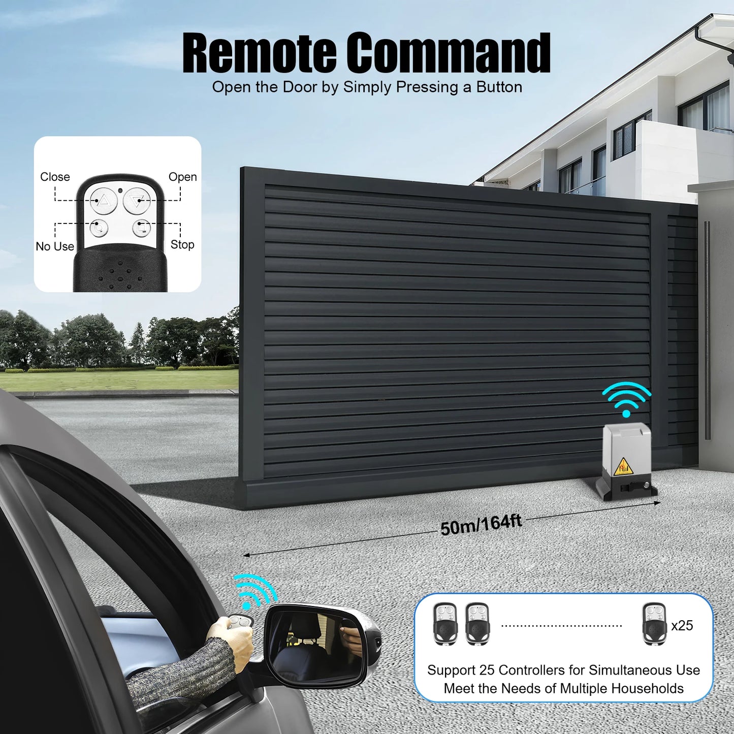 Automatic Gate Opener with 6pcs Sliding Door Gear Rack, 750W Electric Sliding Gate Opener 1600Kg 12m Automatic Sliding Gate Drive Low Noise 50dB Automatic Gate Opener Electric Gate Opener Kit with 2 Remote Control & 2 Infrare