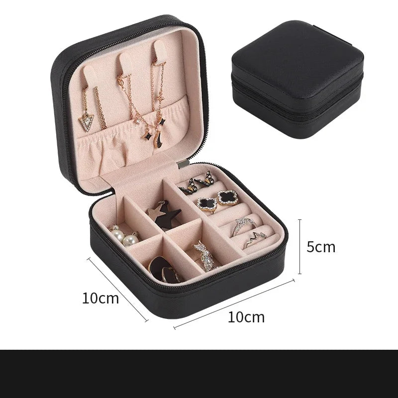 Portable Mini Jewelry Storage Box Travel Organizer Jewelry Case Leather Storage Earrings Necklace Ring Jewelry Organizer Display - Shoppiline