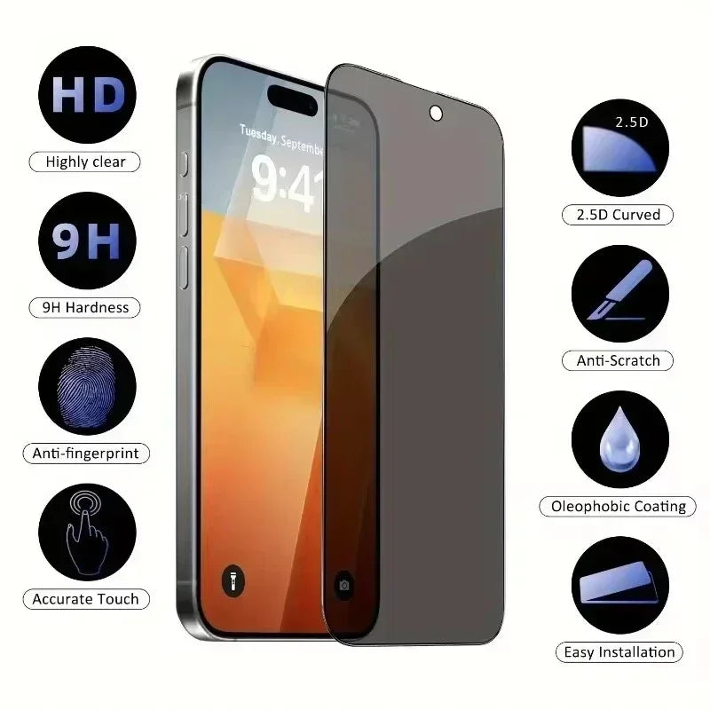 5PCS Anti Peep Privacy Tempered Glass For iPhone 12 13 14 15 Pro Max 16 17 Anti Spy Screen Protector