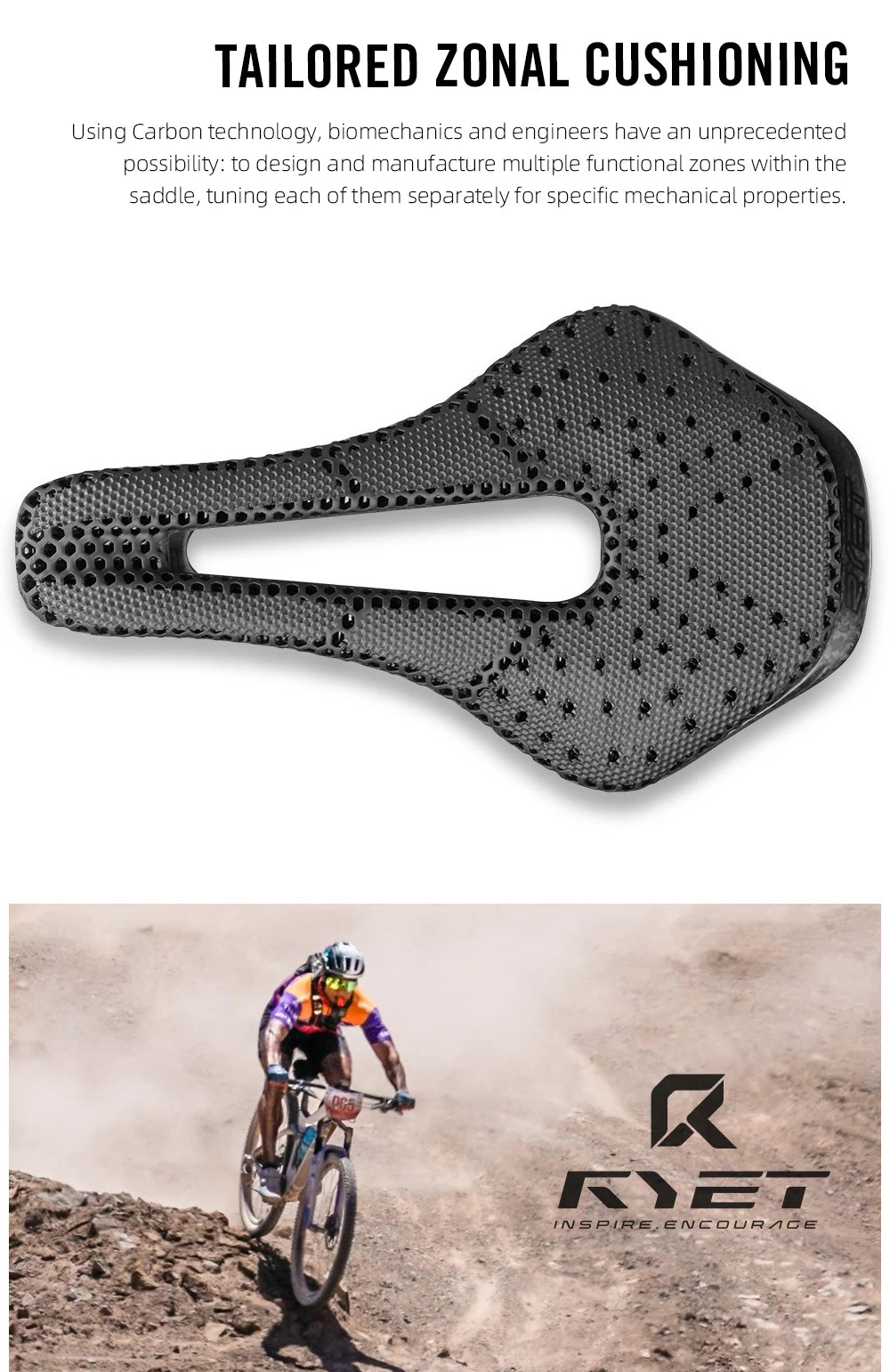RYET Full Carbon 3D Printed Saddle Ultralight Hollow Comfortable Breathable MTB Road Racing Bike Cycling Seat Bicycle Accessory - Shoppiline