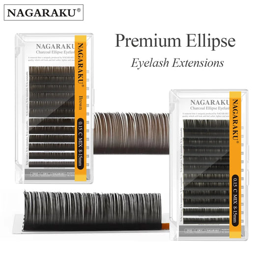 NAGARAKU Flat Split Tips Soft Natural Charcoal Ellipse Extension Supplies Brown Black Grey Light Black