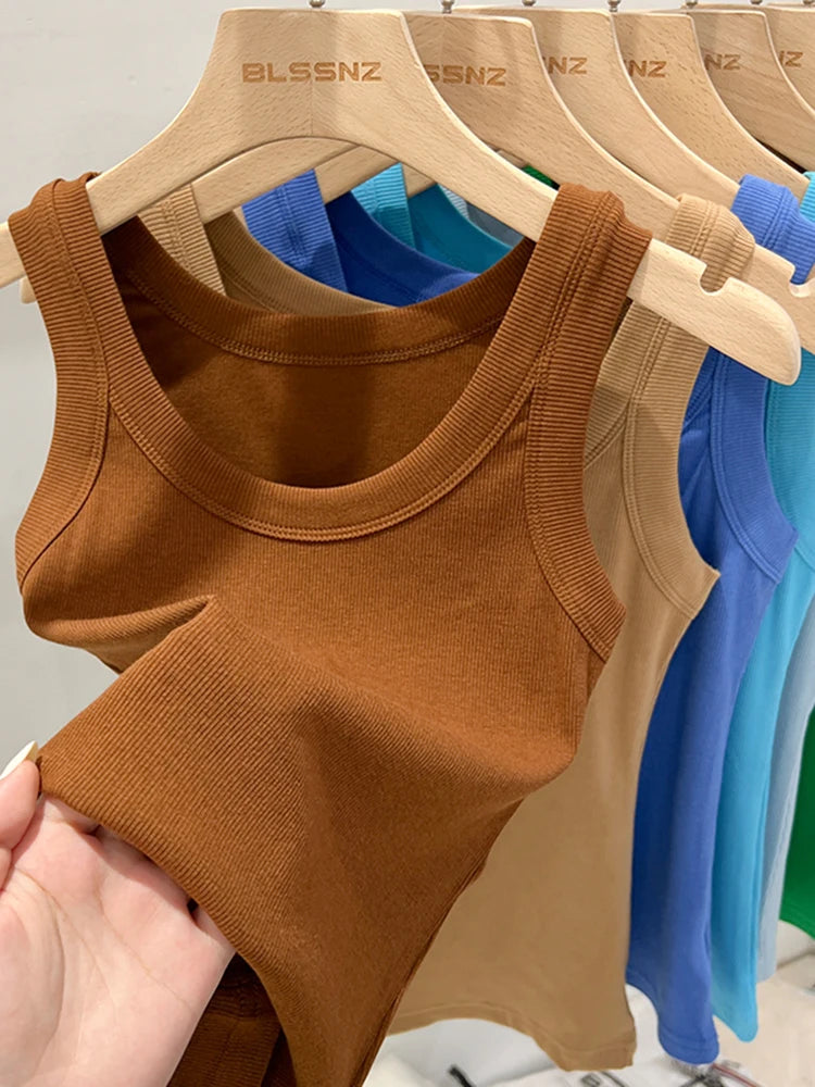 zjaiss Women Solid Round Neck Ribbed Tank Top Camisole Women 2026 Summer Basic Elastic Tank Top O Neck Solid Tank Top