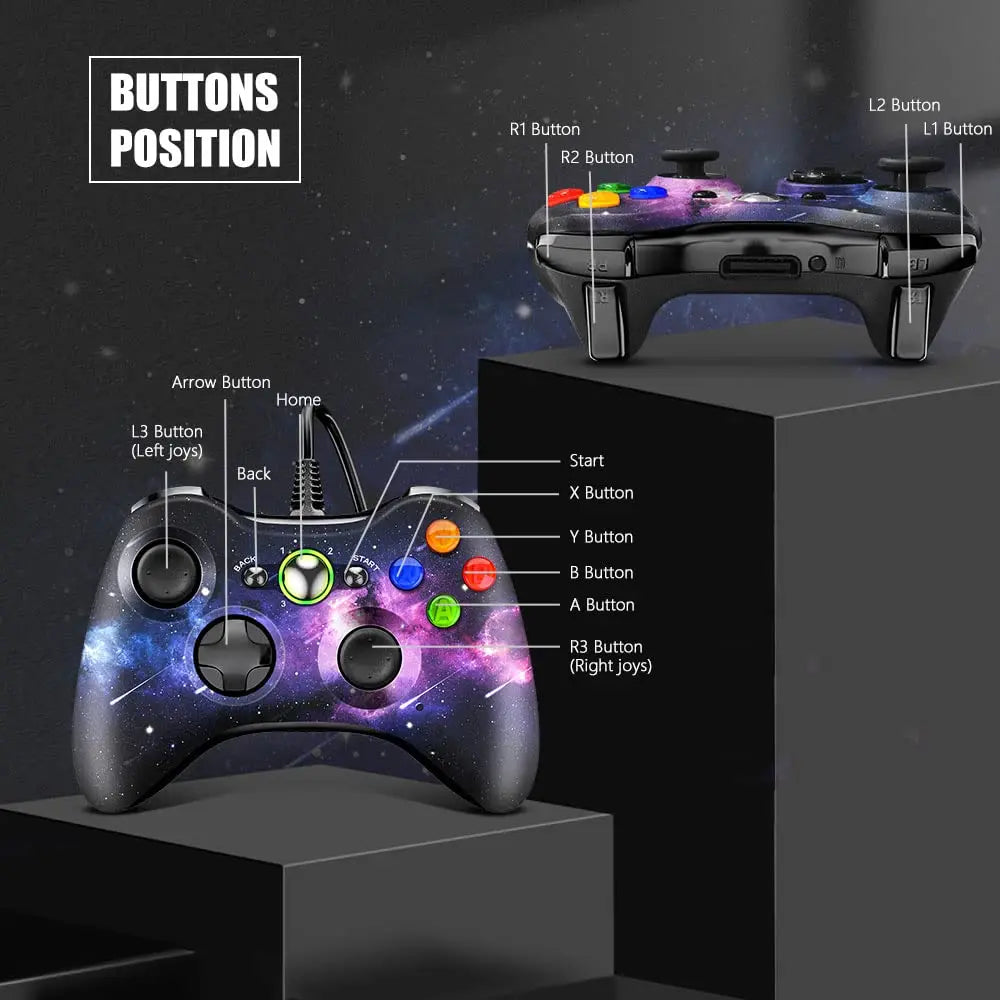 Wired Game Controller for Xbox 360 with Dual-Vibration,Compatible with Xbox 360/360 Slim&PC Windows 7,8,10,11
