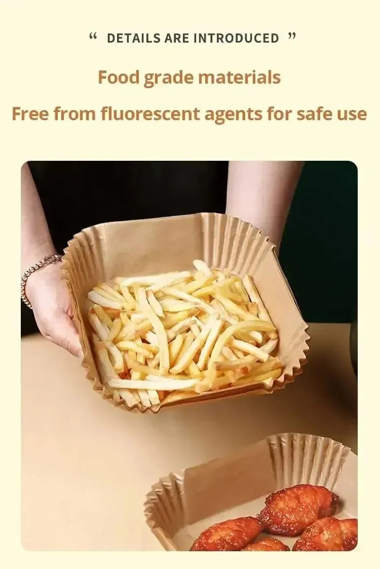 50 Stück Heißluftfritteusen-Einwegpapier Antihaft Heißluftfritteusen-Backpapier Rund Heißluftfritteusen-Papiereinlagen Küchenzubehör aus Papier