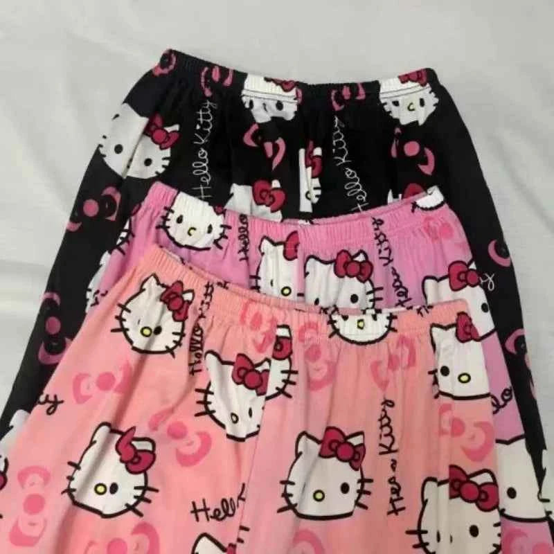 Cartoon Hello Kitty pajama pants for men and women spring and summer thin loose couple casual home pants walking pants