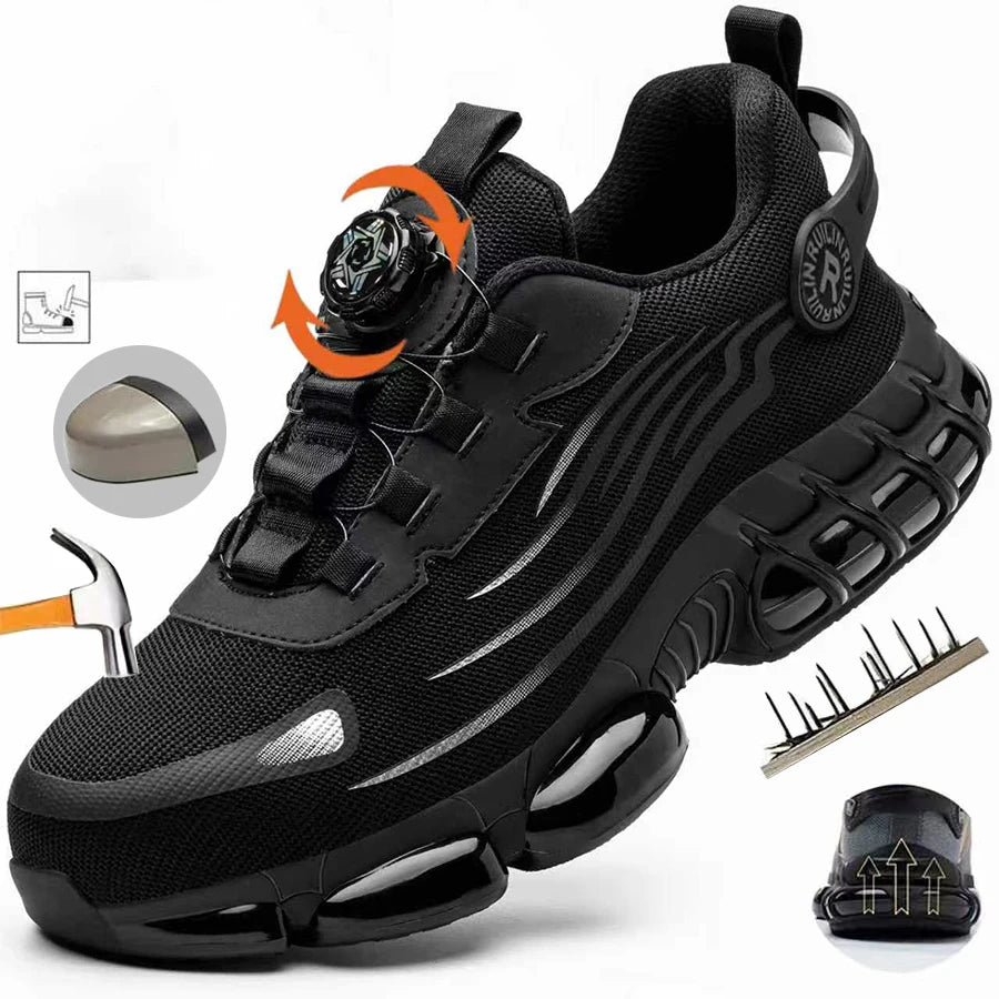 Men's Work Shoes  Rotary Buckle Work Sneakers Protective Shoes Safety Industrial Puncture-Proof Anti-Smash Steel Toe Shoes