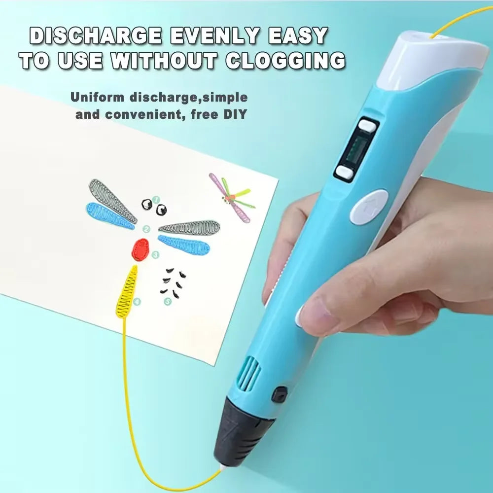 Elektronischer 3D-Druckstift mit 9m PLA-Verbrauchsmaterialien Hochtemperatur 3D Graffiti Tool Intelligentes Spielzeug Weihnachts- und Geburtstagsgeschenk