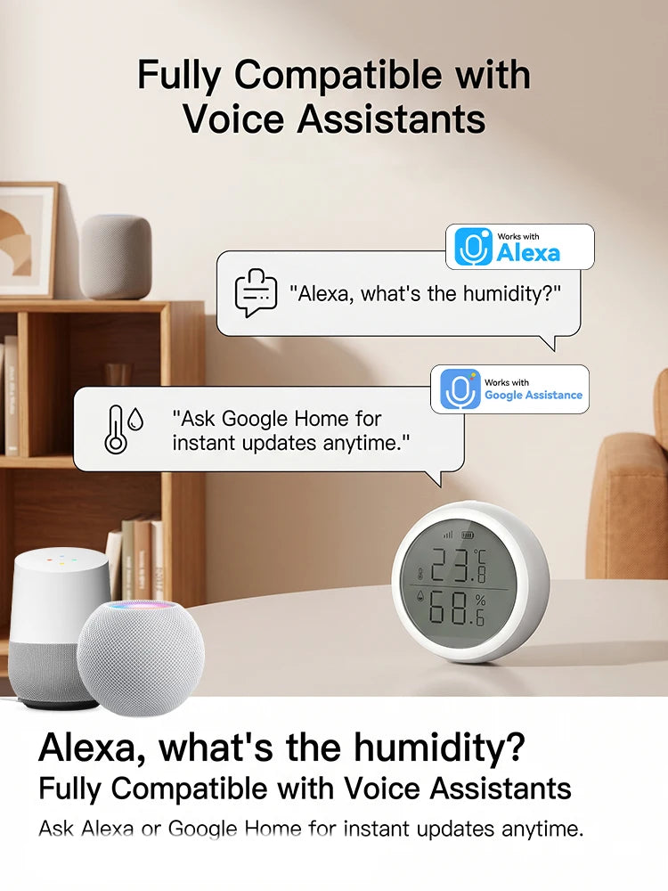 Wireless Temperature Humidity Sensor Indoor Compatible with Tuya Smart Life App ZigBee Alexa/Google Home for Baby Room Cellar