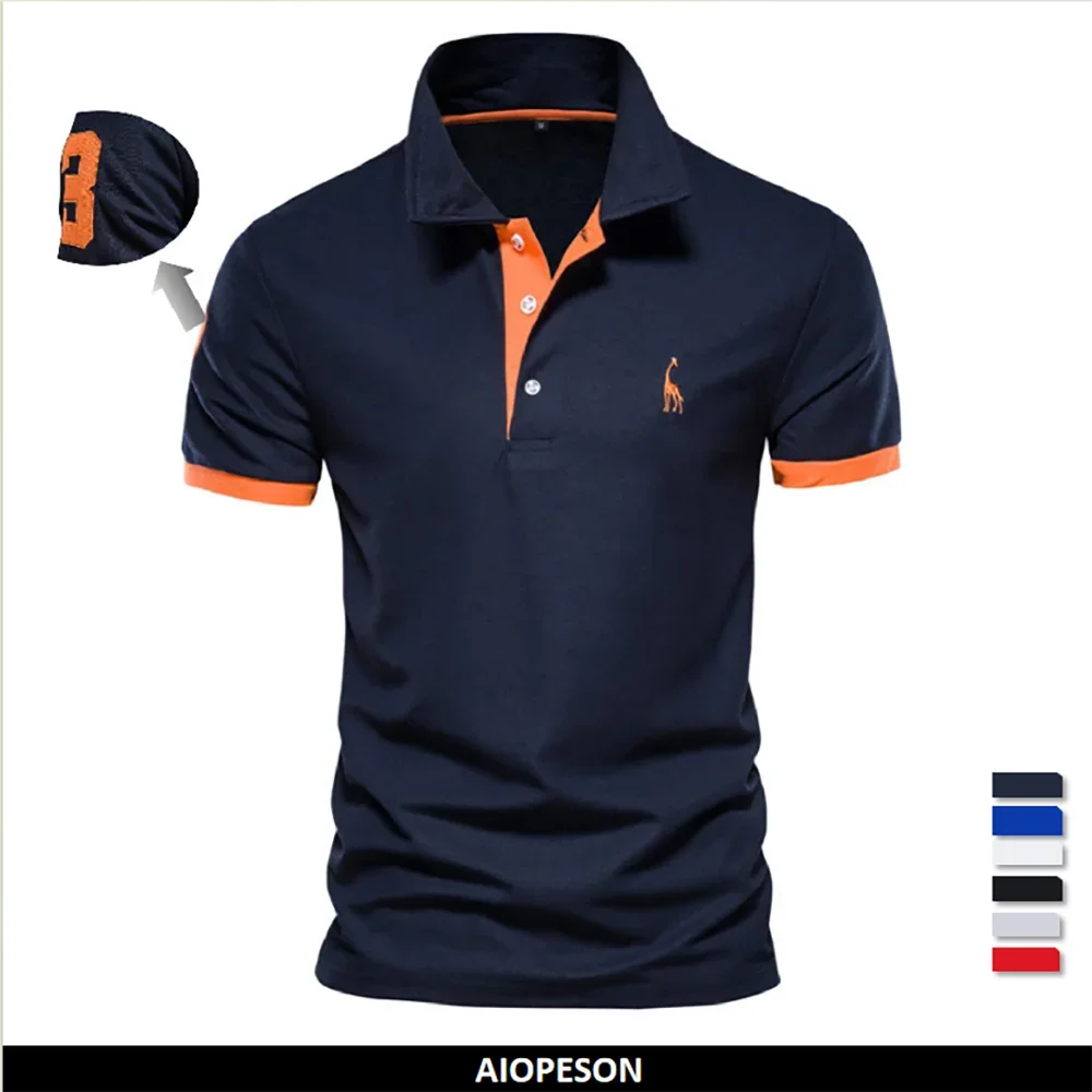 Dropshipping Polo Giraffe Hemd Herren Qualität Stickerei Sommer Kurzarm Polo Casual Business Social Herren Poloshirts BR Größe