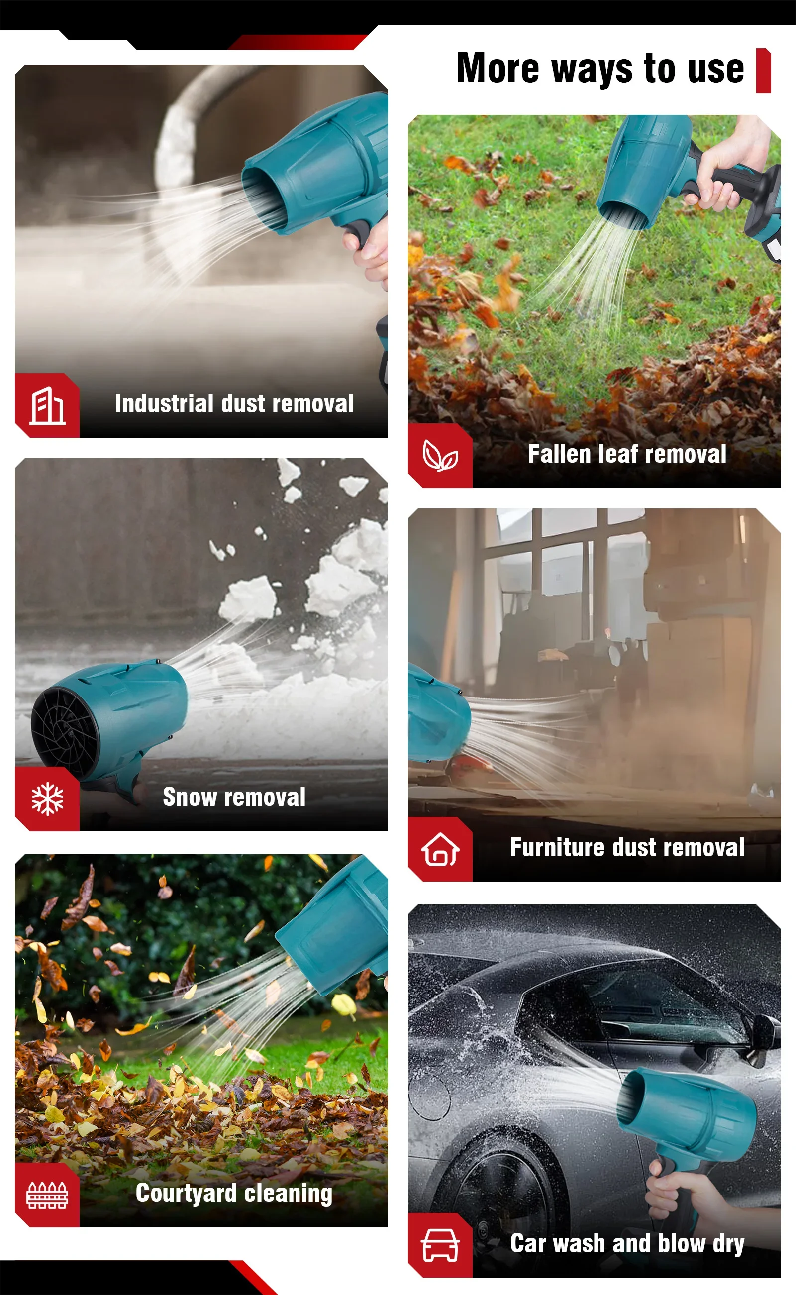 200M/S 2000W Brushless Turbo Fan Blowers Electric Handheld Jet Fan Snow Leaf Dust Blowing Tool for 21V 18V Battery - Shoppiline
