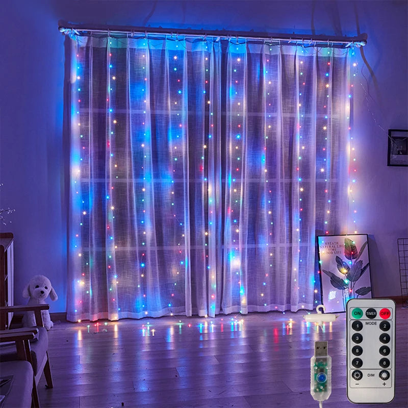 Remote Control USB Fairy Lights 3M LED Curtain String Lights for Christmas Home Bedroom Decor Festive Party New Year Wedding