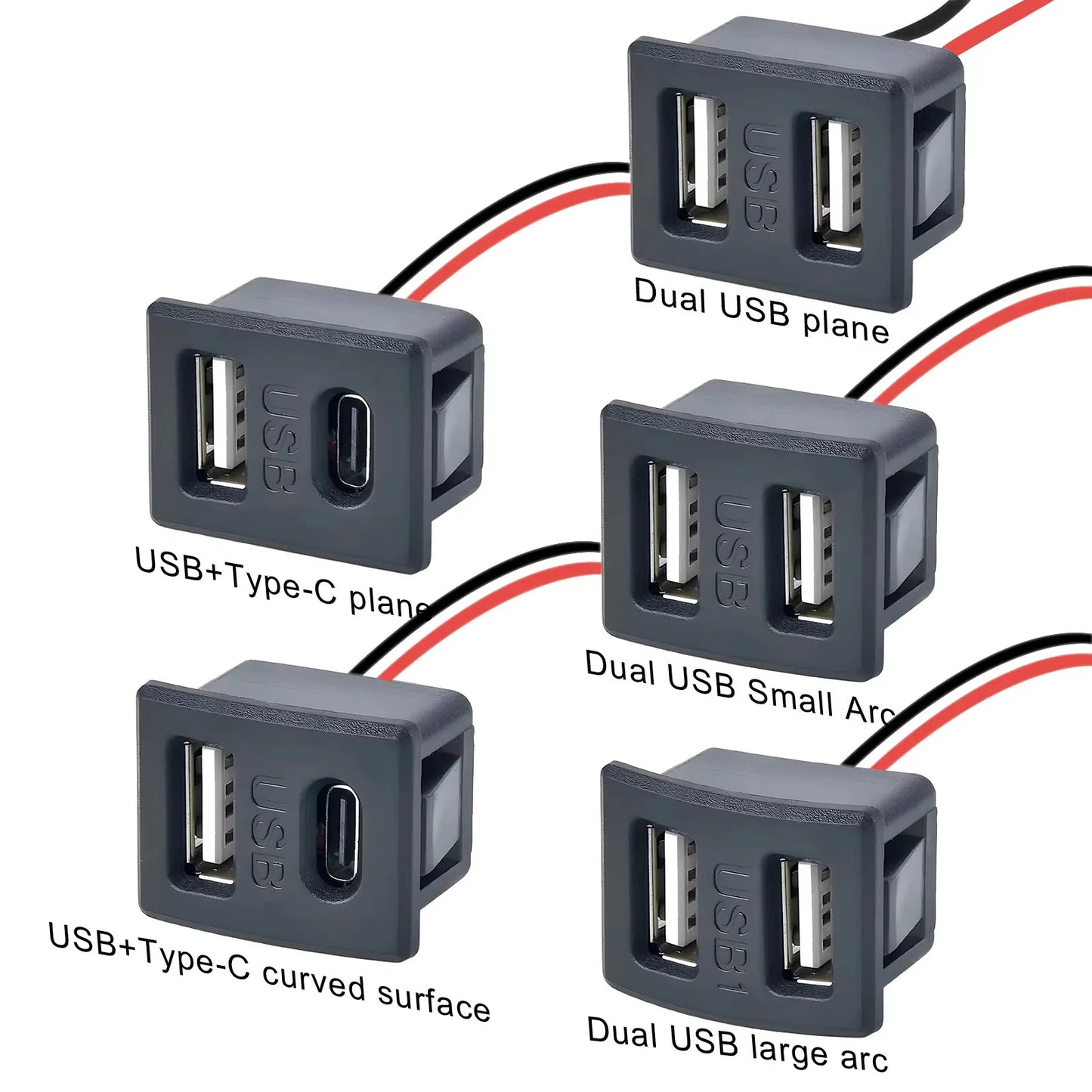 Double Layer USB Female Base Type-C Socket with Cable Connector Female USB Lamp Charging Power Socket for Electronics