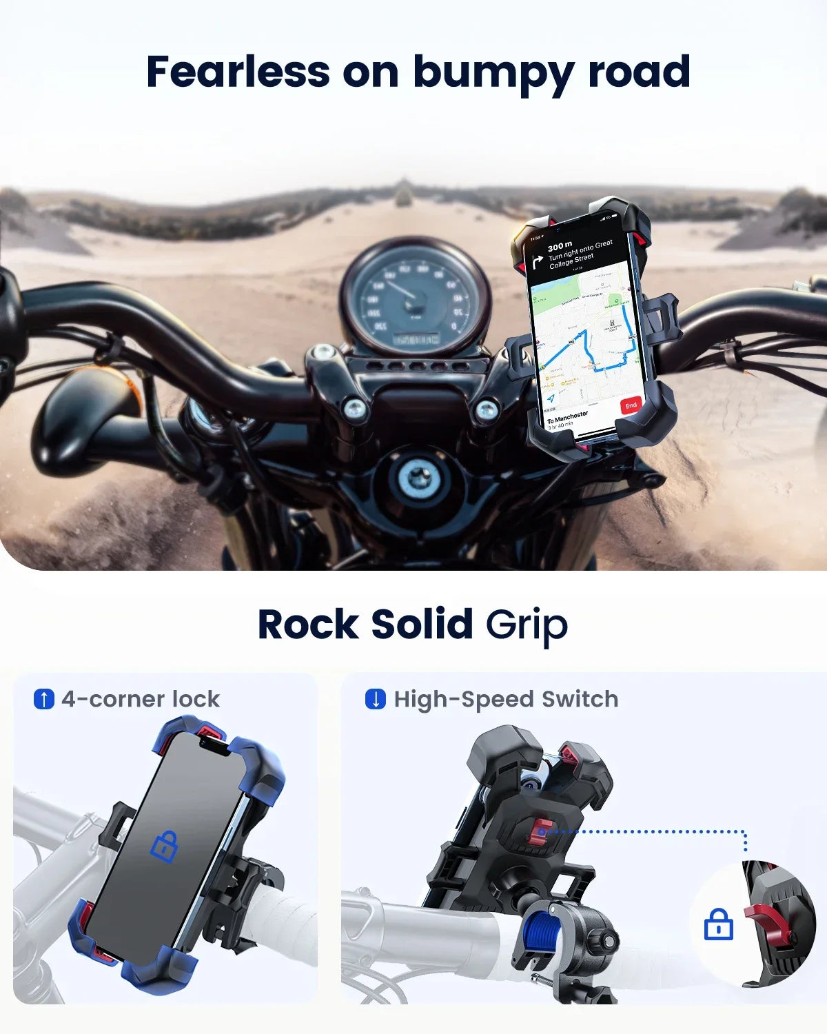 360°Rotation Motorcycle Phone Holder Universal Stand Bicycle Cell Phone Mount for 4.7-7 inch Smartphone Stand Shockproof Bracket - Shoppiline