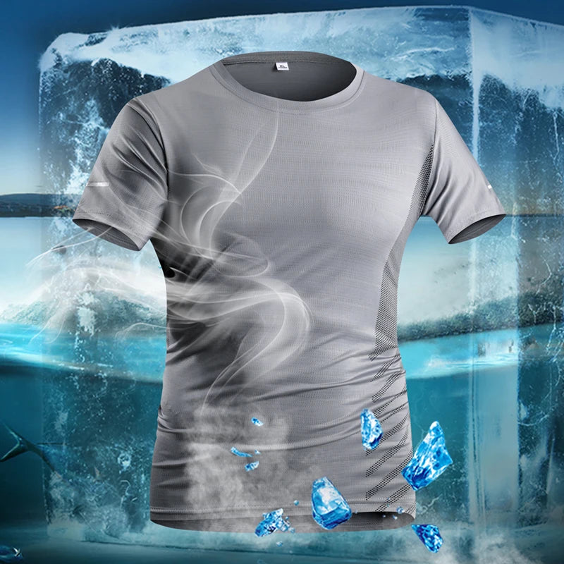Laufendes T-Shirt Herren Sommer Eisseide Dünnes Oberteil Reflektierender Druck Schnell Trocknend Kurzarm Atmungsaktives Fitness Sport T-Shirt 5XL