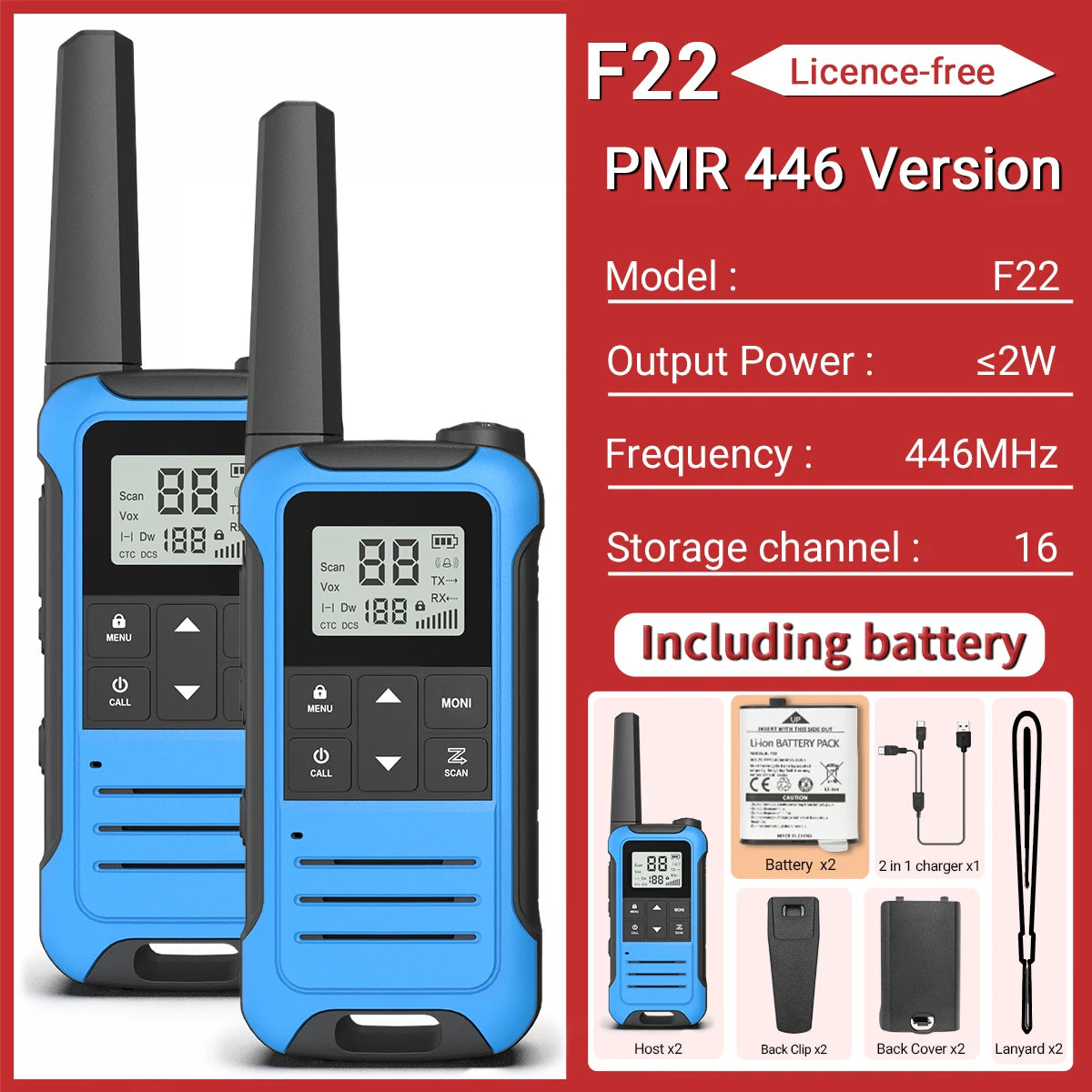 2pcs Baofeng F22 Mini Walkie Talkie PMR Long Range Rechargable Portable Kids Two Way Radio Type-C Charger for Camping Trip - Shoppiline