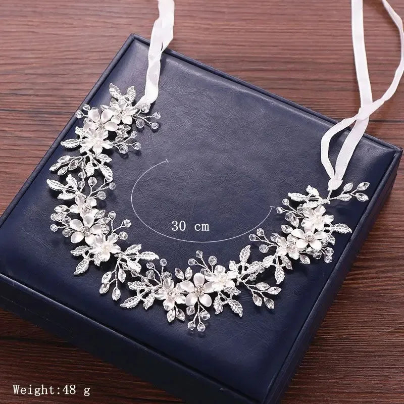 Crystal Flower Leaf Wedding Bridal Headbands Tiaras For Women Bride Rhinestone Bridal Wedding Hair Accessories Jewelry Band Gift