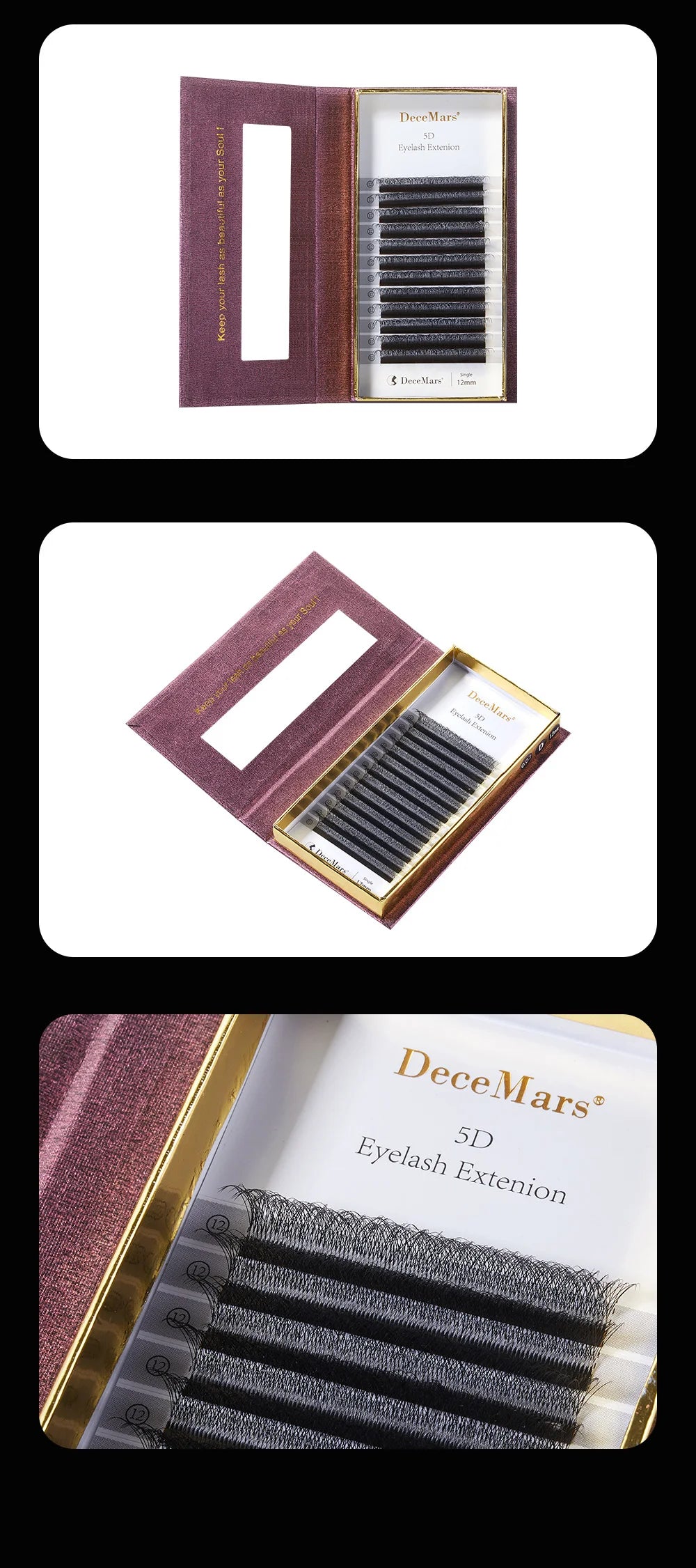 DeceMars 5D - W Shaped Eyelash Extension (12line/Tray) for Makeup