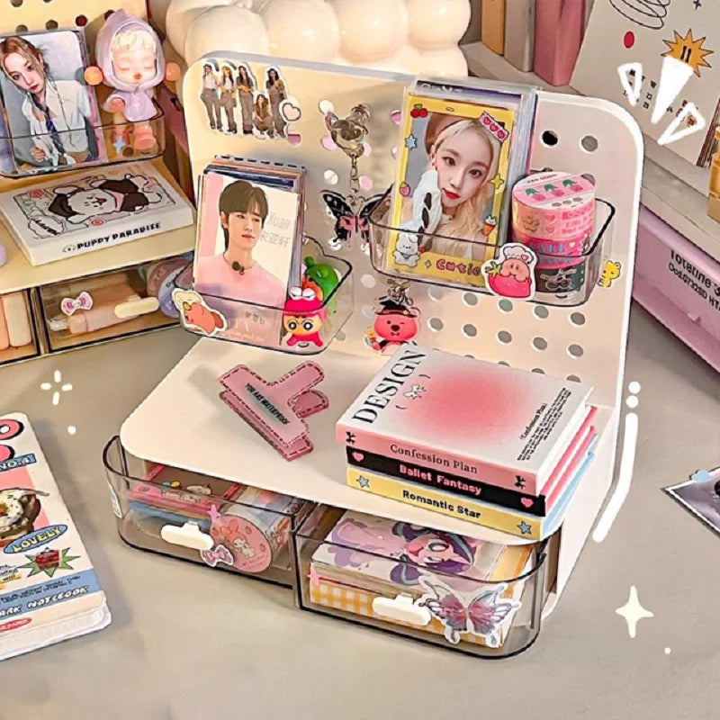 1 Pcs Desktop Perforated Board Storage Box Stationery Sorting Rack Desk Office Cosmetics Storage Rack Pen Holder - Shoppiline