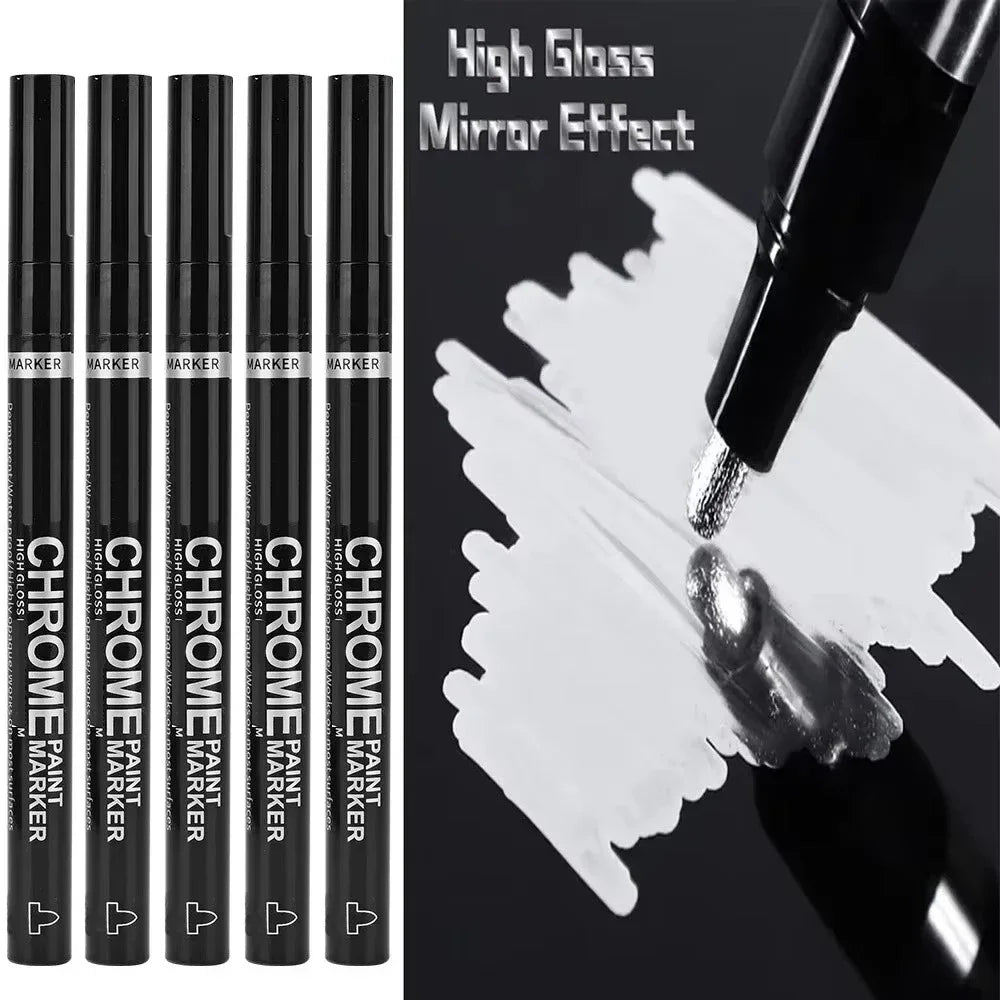 5/1pcs Chrome Pen Marker Mirror Waterproof Paint Repair For Rock Ceramic Glass Metallic Gold/Silver 2mm Nib - Shoppiline