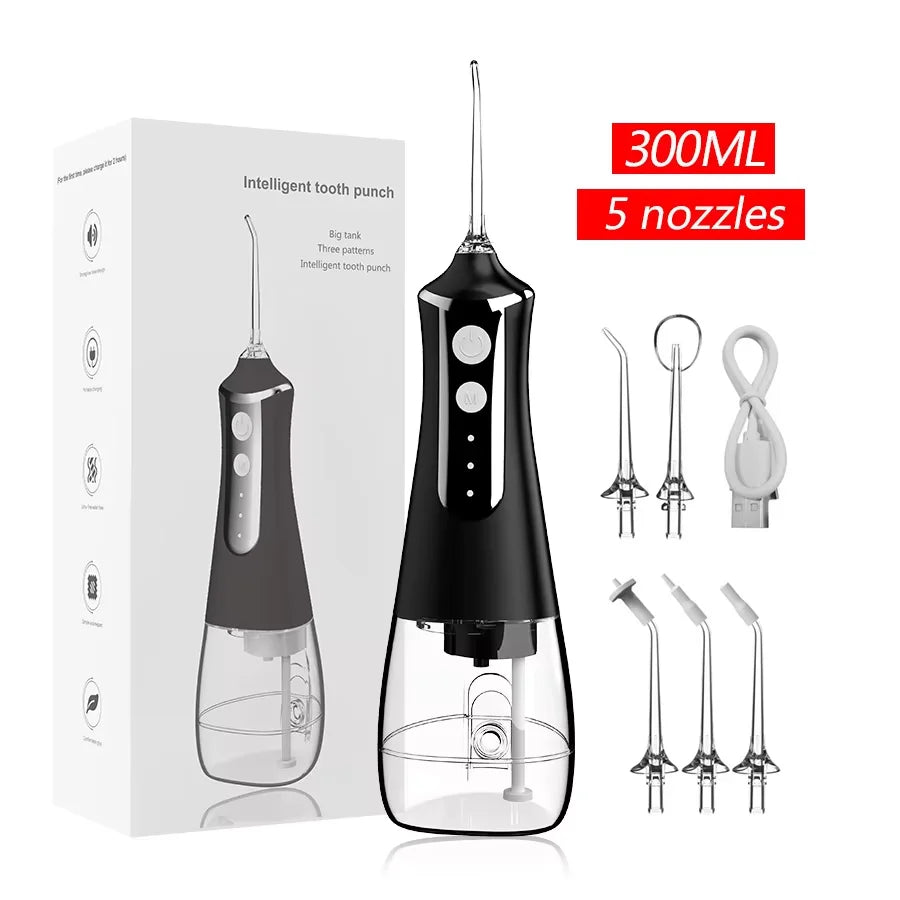 HOMEFISH Oral Irrigator Portable Dental Water Flosser USB Rechargeable Water Jet Floss Tooth Pick Jet Tip Modes Waterproof