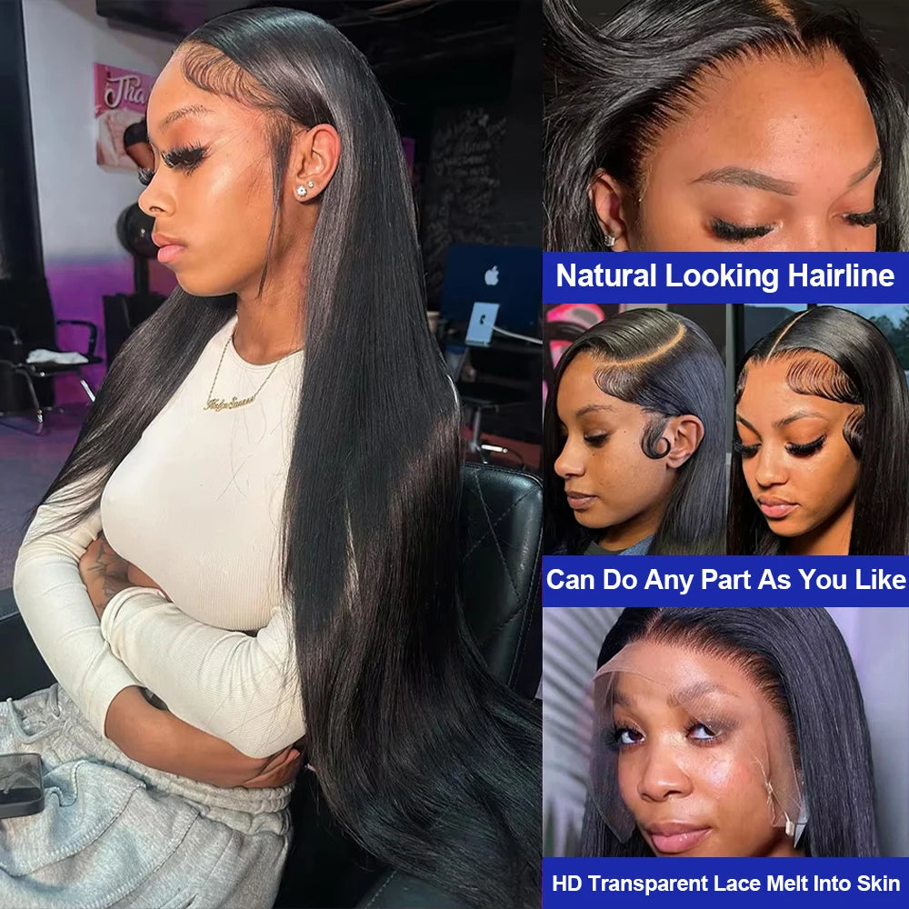 40 Inch Bone Straight Human Hair Wig 13x4 13x6 HD Transparent Lace Wigs Brazilian Full Lace Frontal Wig For Women 300% Density