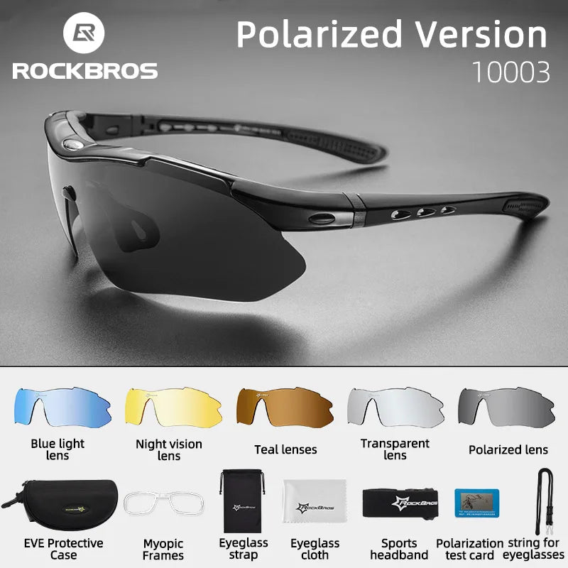 ROCKBROS Cycling Polarized glasses Bike Sunglasses Outdoor Sports Sunglasses MTB PC Goggles Eyewear 5/3 Lens Bicycle Accessory - Shoppiline