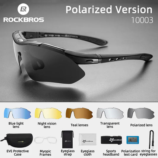 ROCKBROS Cycling Polarized glasses Bike Sunglasses Outdoor Sports Sunglasses MTB PC Goggles Eyewear 5/3 Lens Bicycle Accessory - Shoppiline