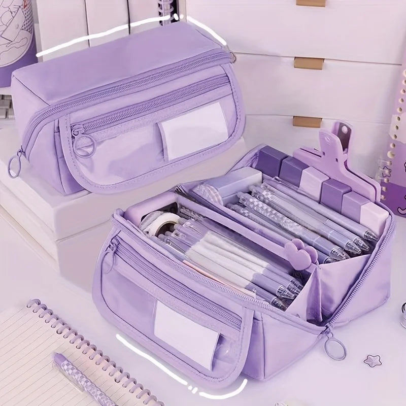 Large Capacity Pencil Case Organizer - Multi-Compartment Desktop Storage for School & Office Supplies ( Pink/Purple/Black) - Shoppiline