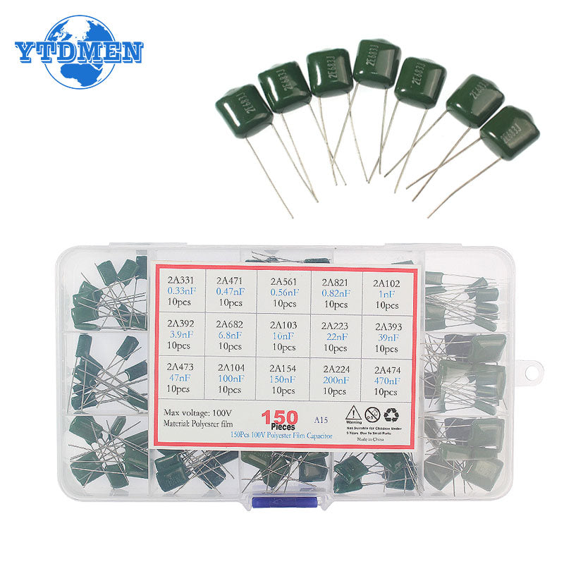 150/180/620PCS Polyester Film Capacitor Kit 100V 1nF 1.5nF 2.2nF 100nF 2A102J 2A471J 2A222J 2A392J 2A332J 2A472J 2A103J 2A473J - Shoppiline