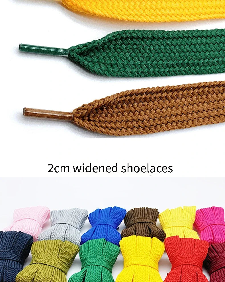 Neue 2 cm breite modische Schnürsenkel für Herren und Damen Sneaker flache Schuhe Freizeitschuhe Schnürsenkellänge 100/120/140/160 cm 18 Farben