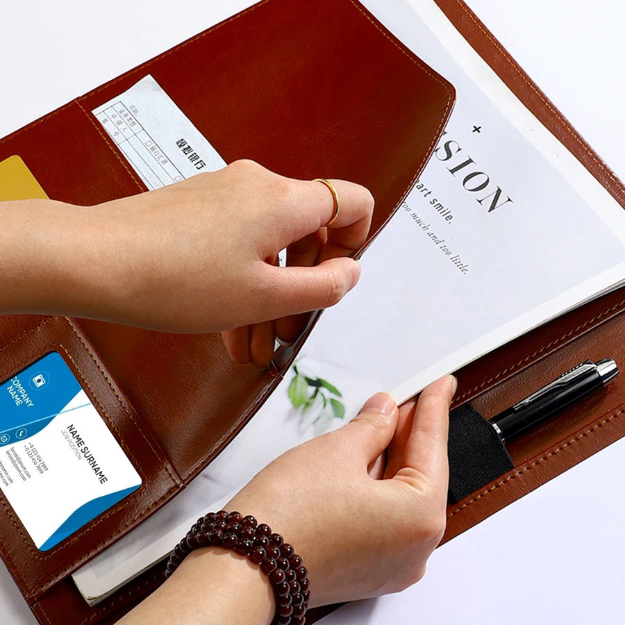 1Pc Texture PU Leather Multi-Functional Folder A4 Clip Pen Holder Card Slots - Business Office Meeting Organizer for Bank/Sales - Shoppiline