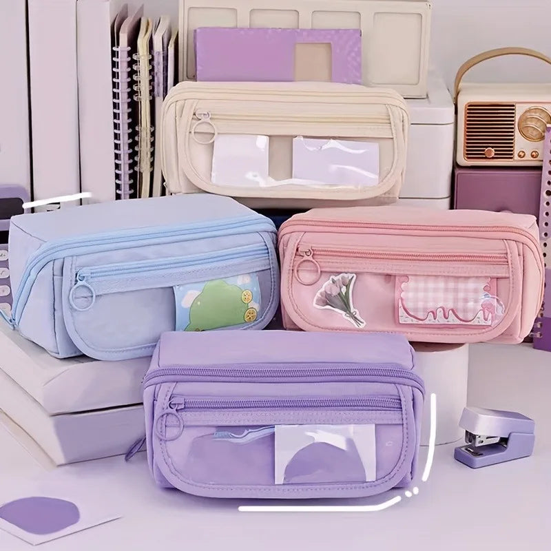 Large Capacity Pencil Case Organizer - Multi-Compartment Desktop Storage for School & Office Supplies ( Pink/Purple/Black) - Shoppiline