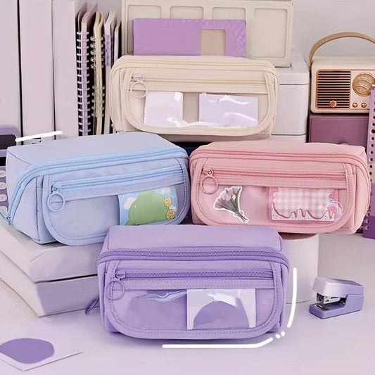 Large Capacity Pencil Case Organizer - Multi-Compartment Desktop Storage for School & Office Supplies ( Pink/Purple/Black) - Shoppiline