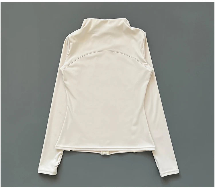 Veste de Fitness à Col Montant Séchage Rapide pour Femme, Coupe Cintrée, Fermeture Éclair, Vêtement de Yoga, Manches Longues, Respirant, Course à Pied, Sport, Cyclisme