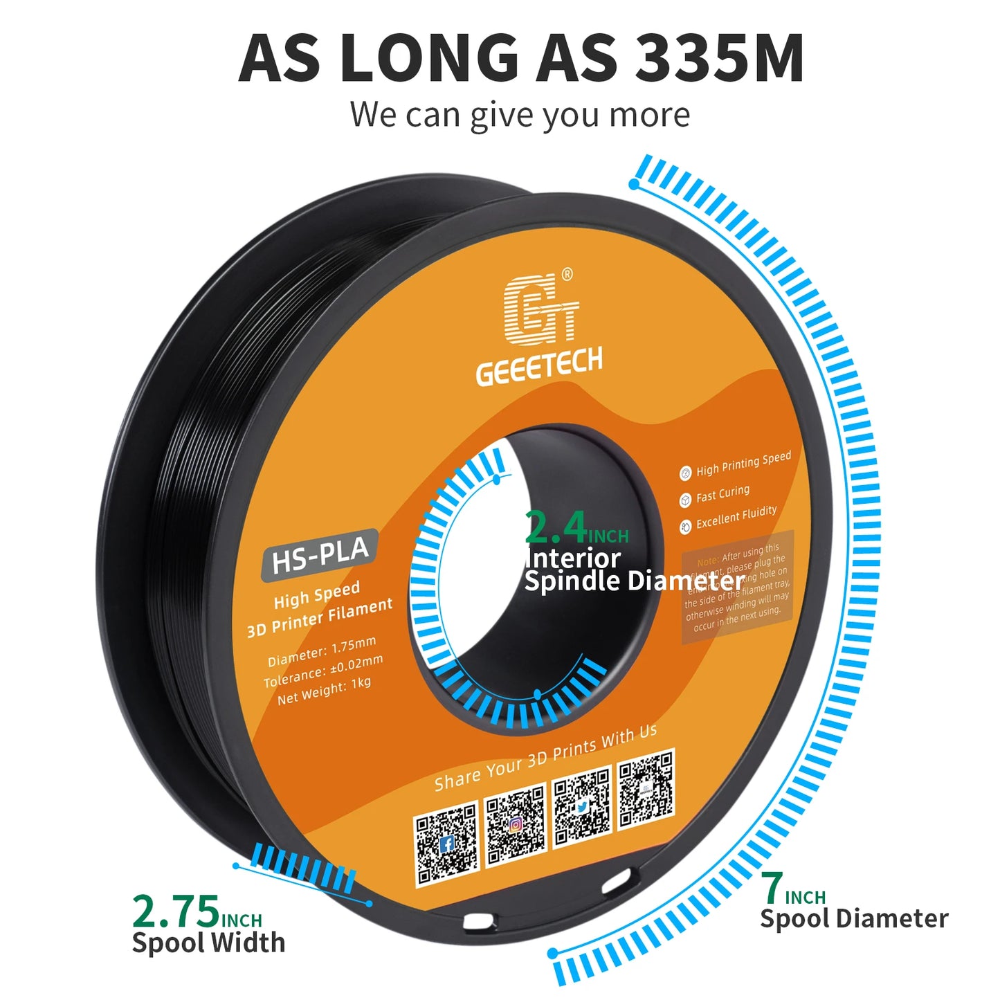GEEETECH High-Speed PLA Filament 1.75mm 1kg 1 spool, Fast Curing, Better Liquidity, HS-PLA High-Speed 3D Printing Filament