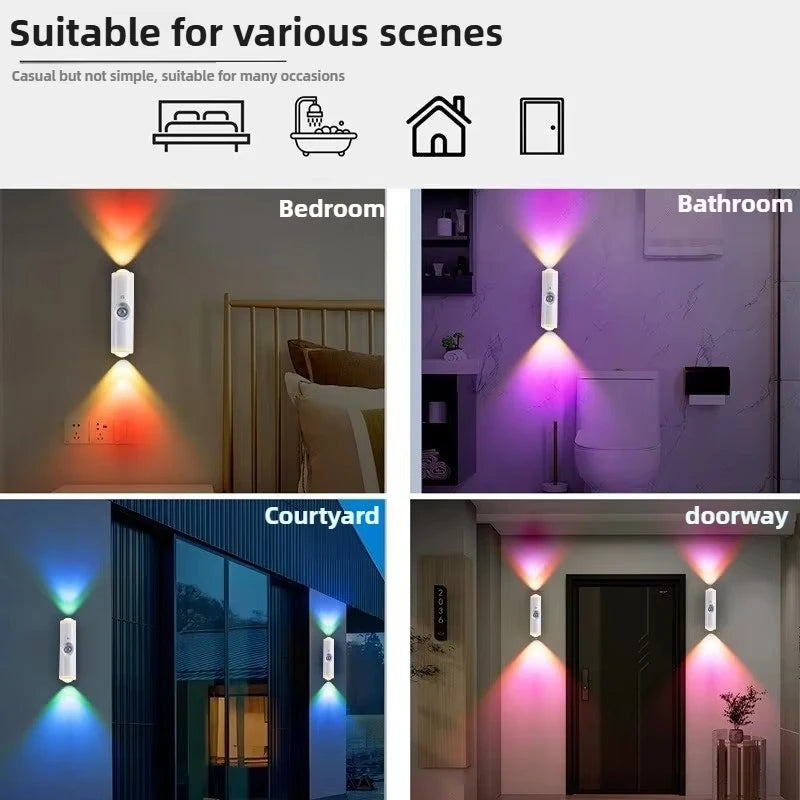 Double-head LED Night Light with Motion Sensor RGB Rechargeable Magnetic Wall Lamp Mood Ambient Light for Cabinet Hallway Stair