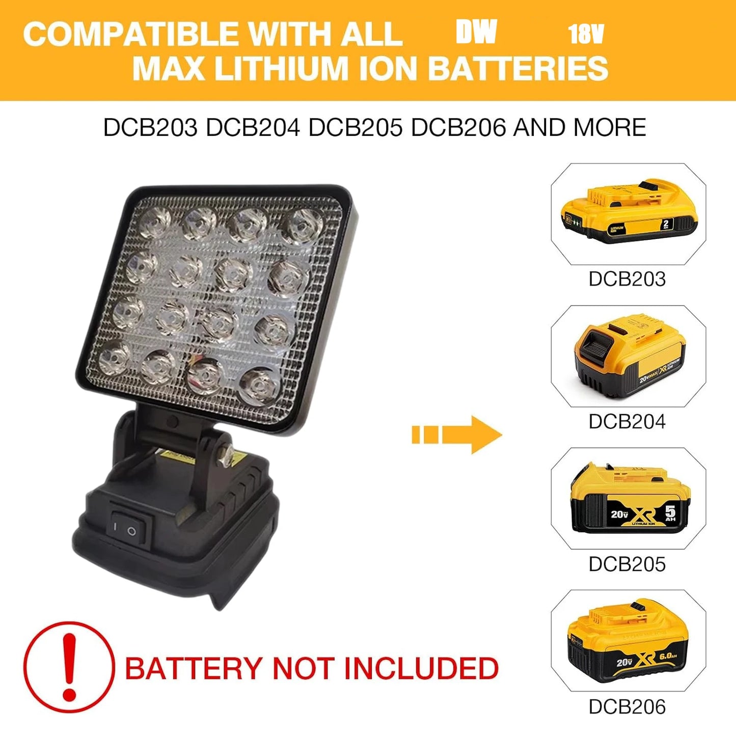 4/8 Inch Portable LED Spotlight Cordless Handheld Light Compatible with for Dewalt 18 V Battery for Outdoor Work Fishing