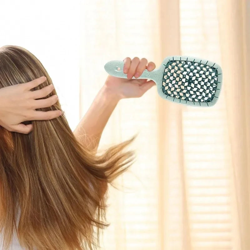 2Pcs Professional Detangling Hair Brush & Comb Set Hollow Out Anti-static Scalp Massage Hairbrush for Wet Dry Hair Styling