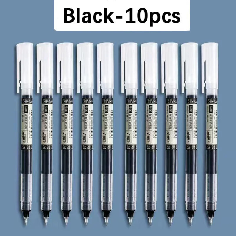10Pcs High Quality Needle Type Gel Pens Straight Liquid Ballpoint Pen Kawaii Statio nery School Office Supplies Writing colours